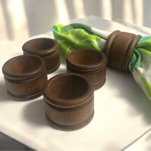Set of 5 Mid Century Modern Vintage Walnut Wood Napkin Rings Holders MCM